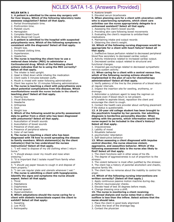 NCLEX SATA 1-5. A Complete and Comprehensive